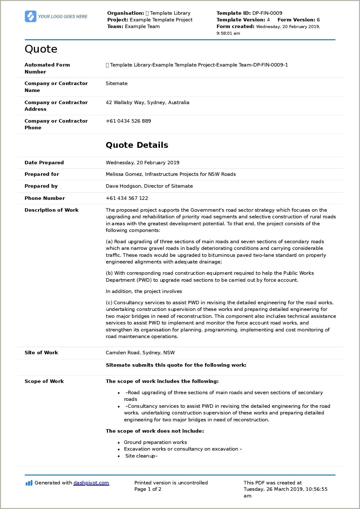 Sample Resume Civil Work Quotation Format