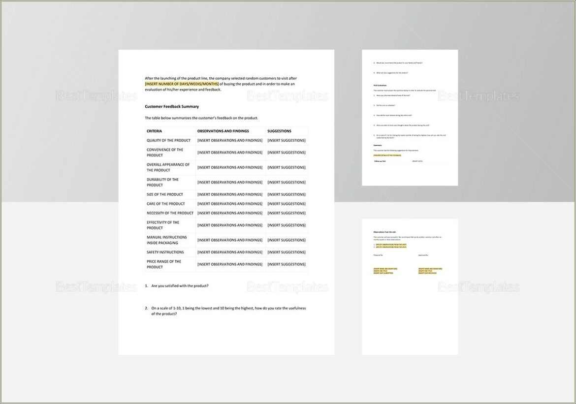 Sample Resume Client Visit Report Template