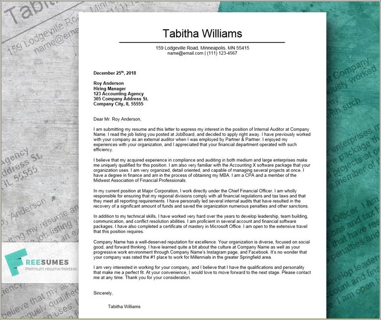 Sample Resume Cover Letter For Accountant