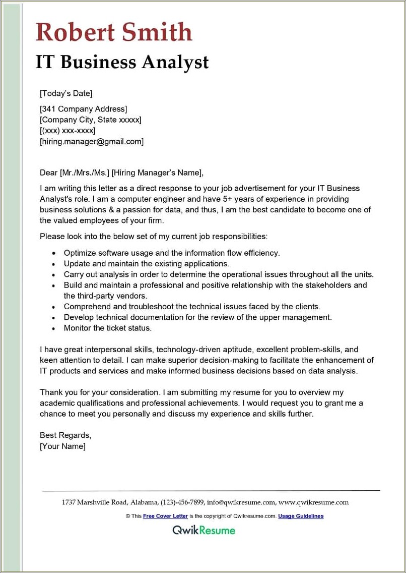 Sample Resume Cover Letter For Information Technology