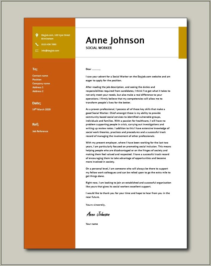 Sample Resume Cover Letters For Social Workers