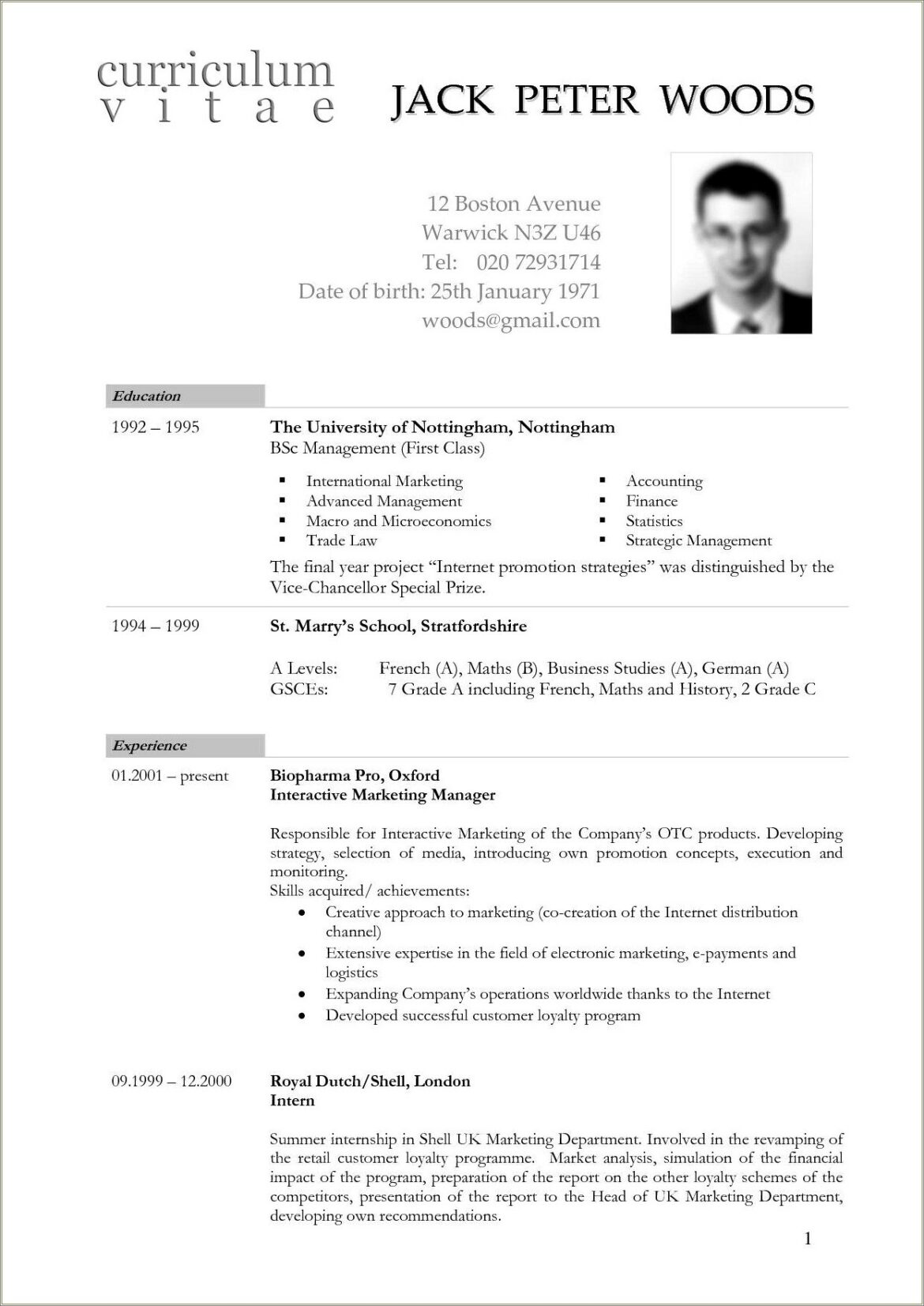 Sample Resume Curriculum Vitae Auf Deutsch