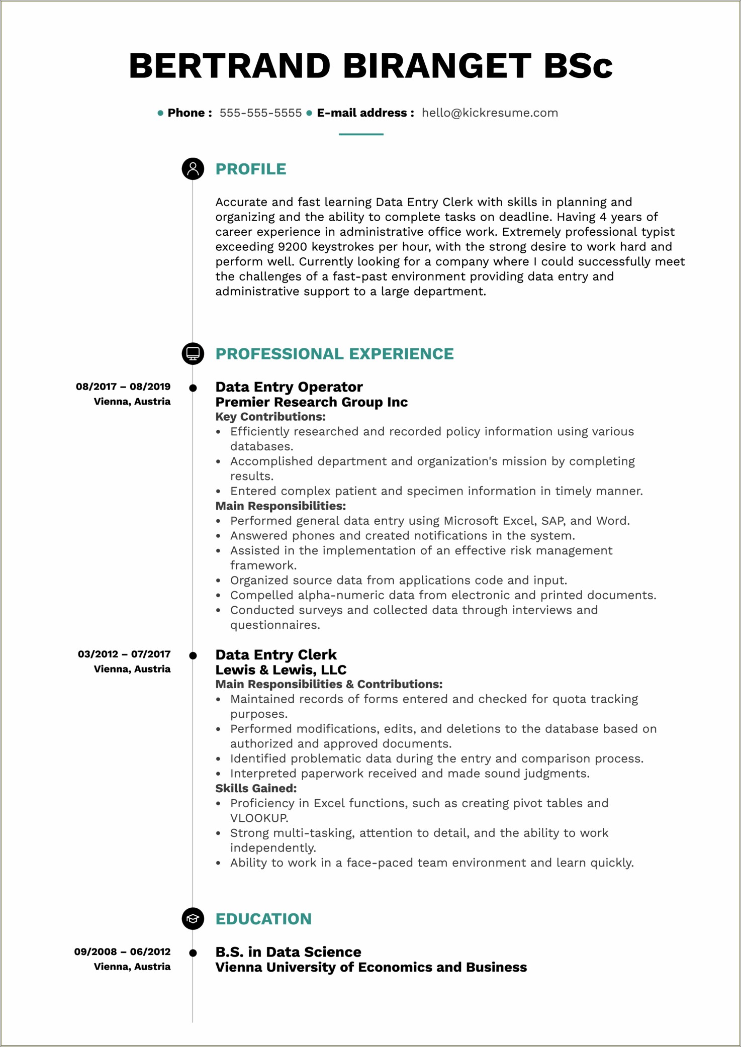 Sample Resume Data Entry Job Description