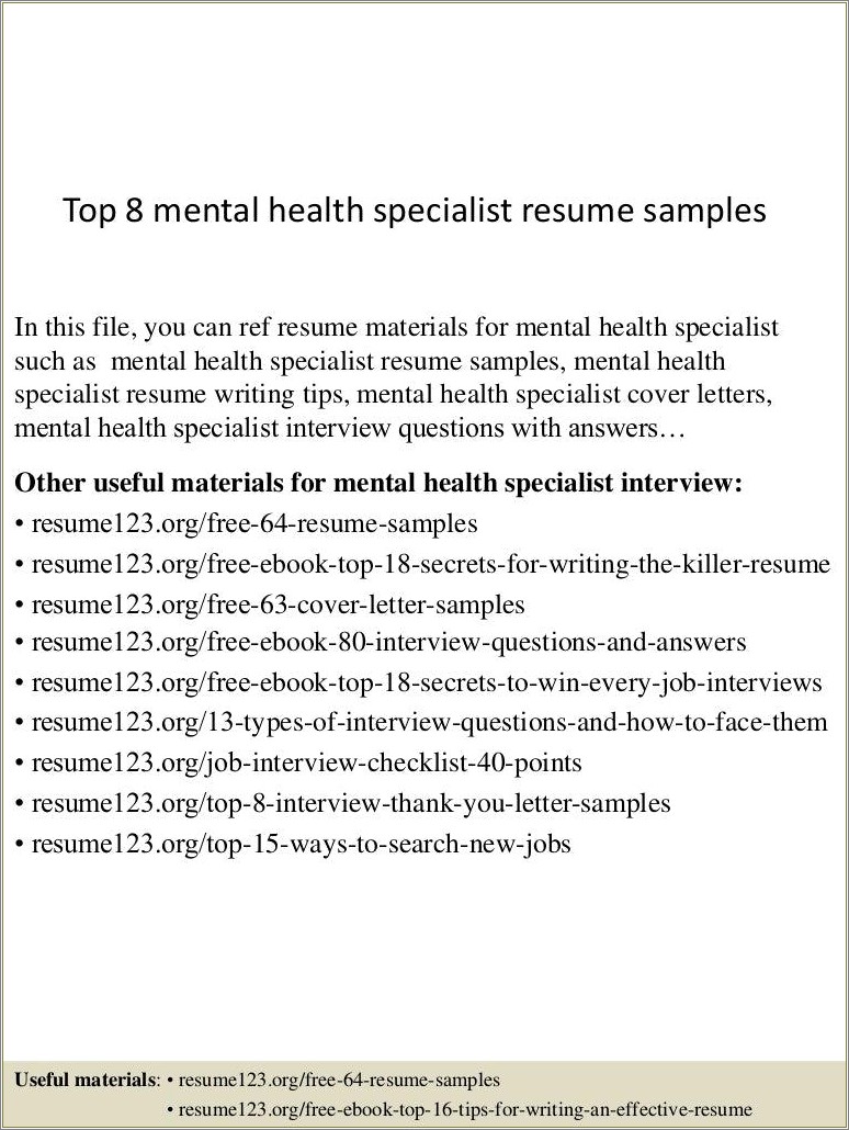 Sample Resume Director Of Mental Health