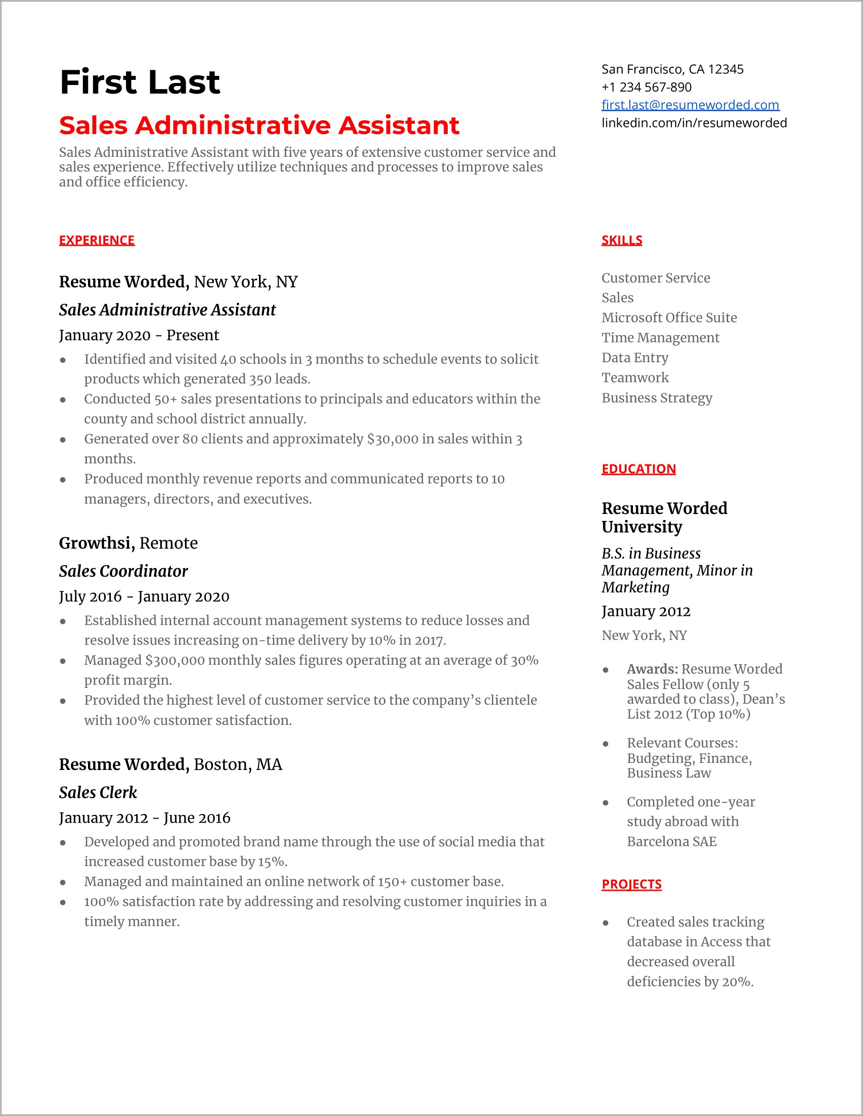 Sample Resume Entry Level Administrative Assistant