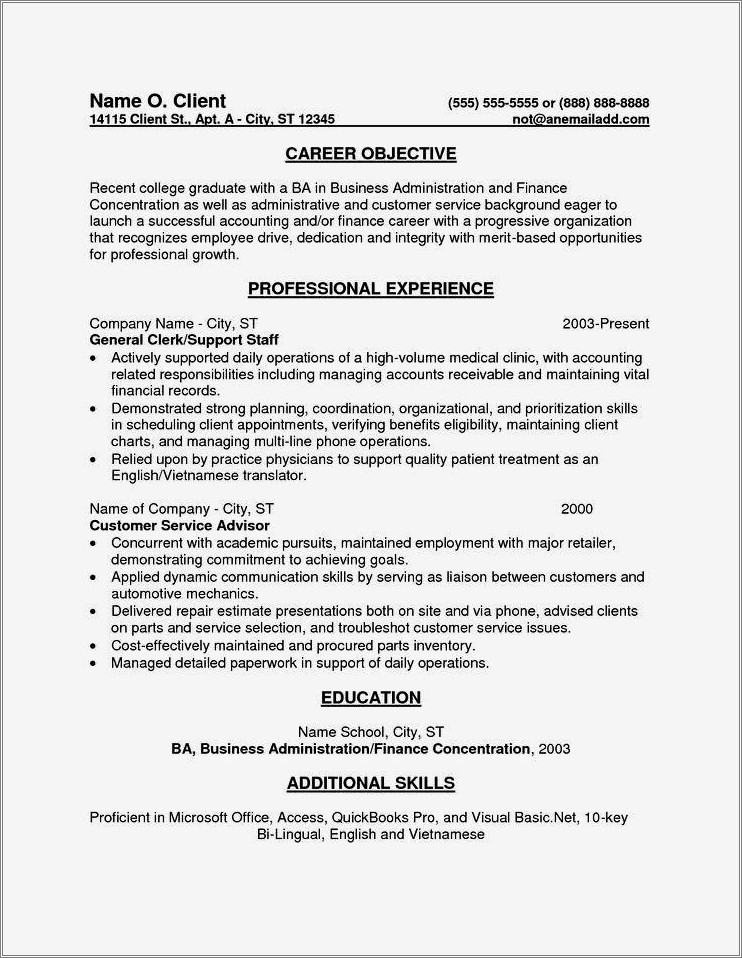 Sample Resume Entry Level Medical Inventory