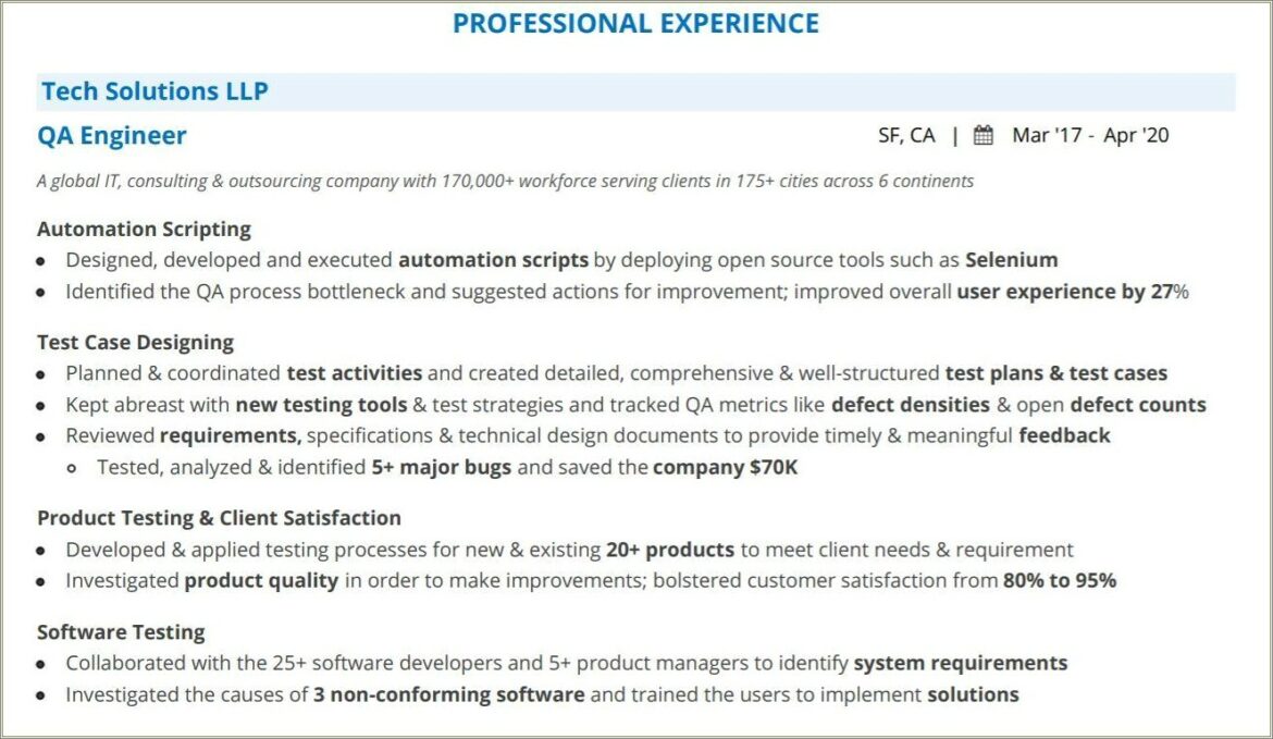 Sample Resume Experienced Testing Engineer