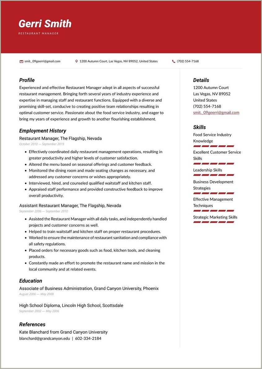 Sample Resume Fast Food Store Manager