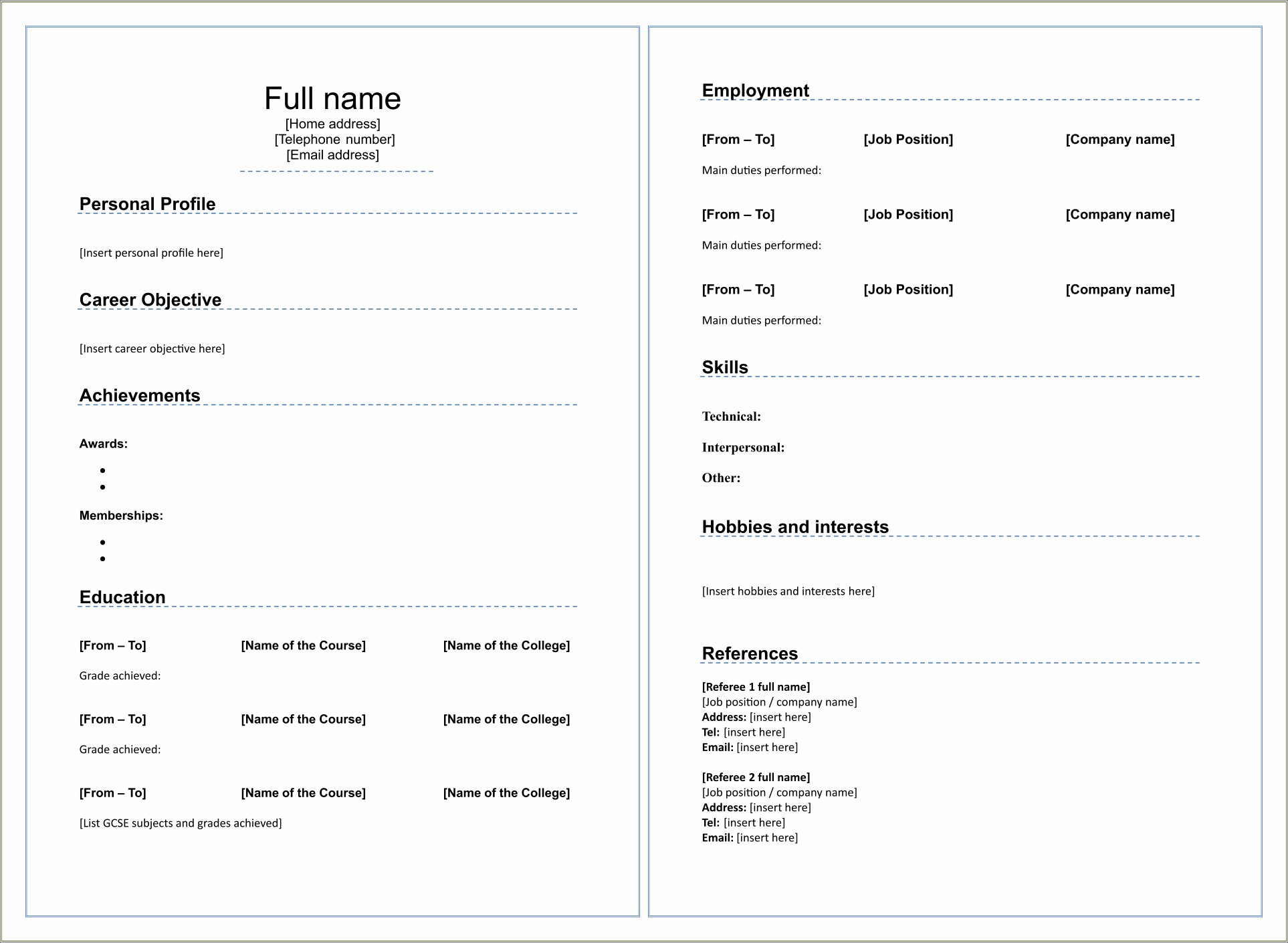 Sample Resume Fill In The Blank