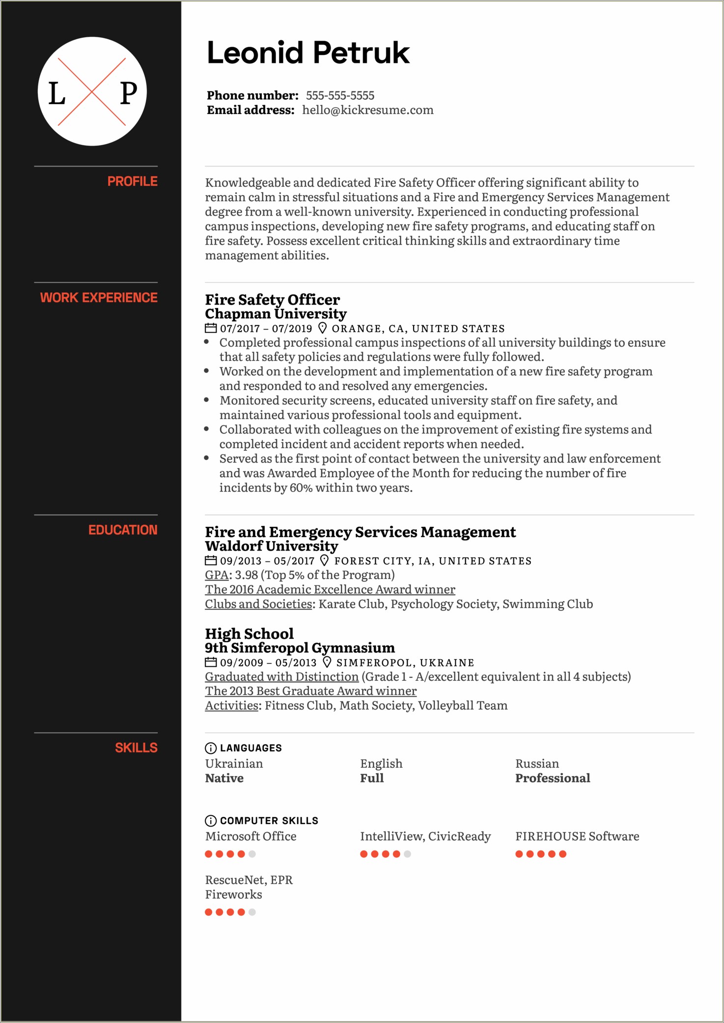 Sample Resume Fire Safety Report Example