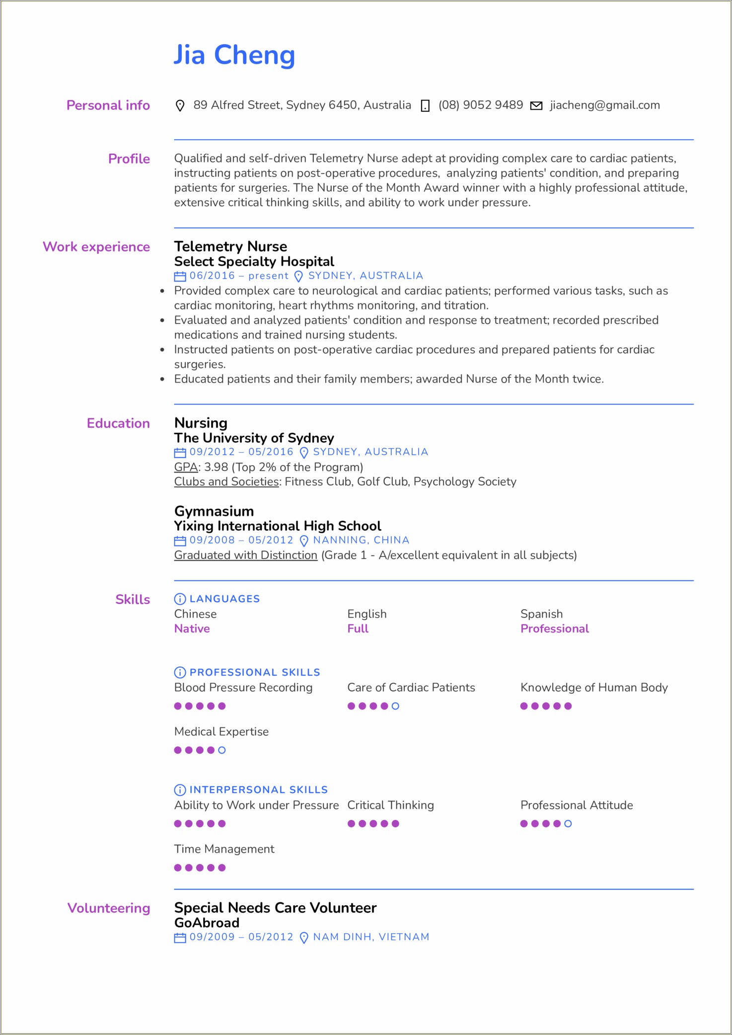 Sample Resume For 1 Year Experience Rn