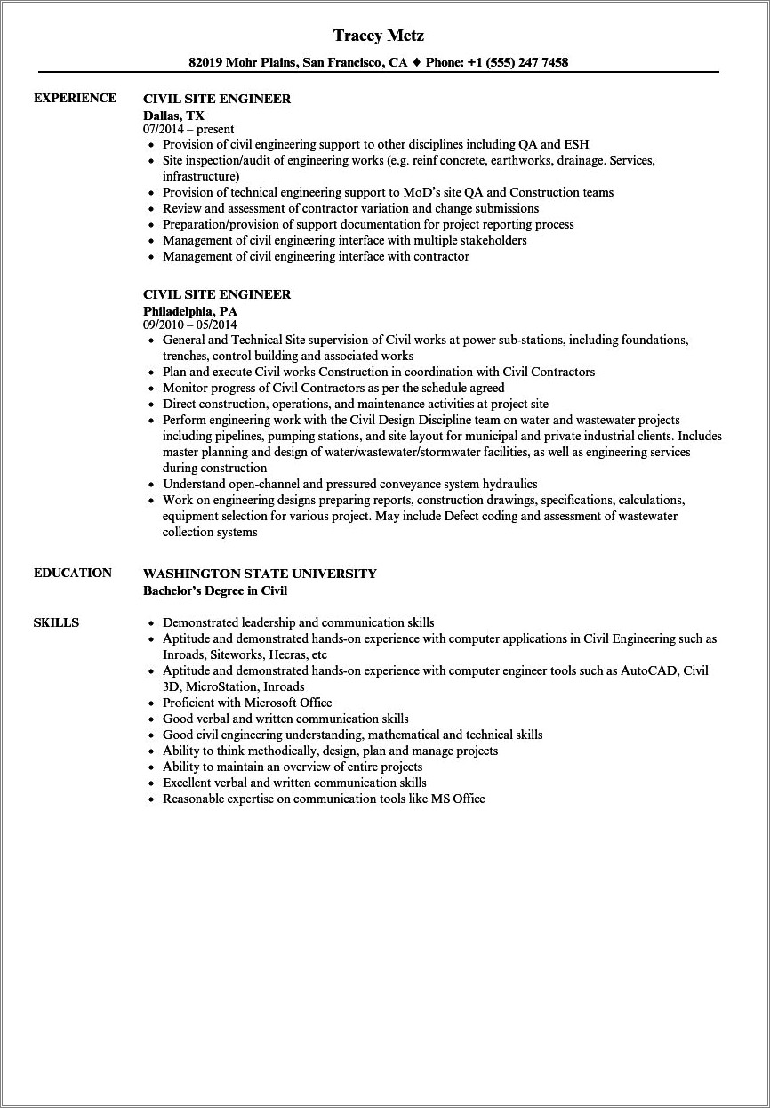 Sample Resume For 1 Year Experienced Engineer