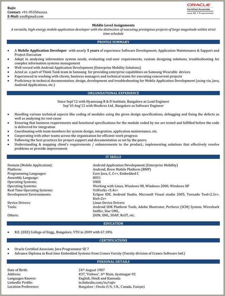 Sample Resume For 2 Years Experience In Unix