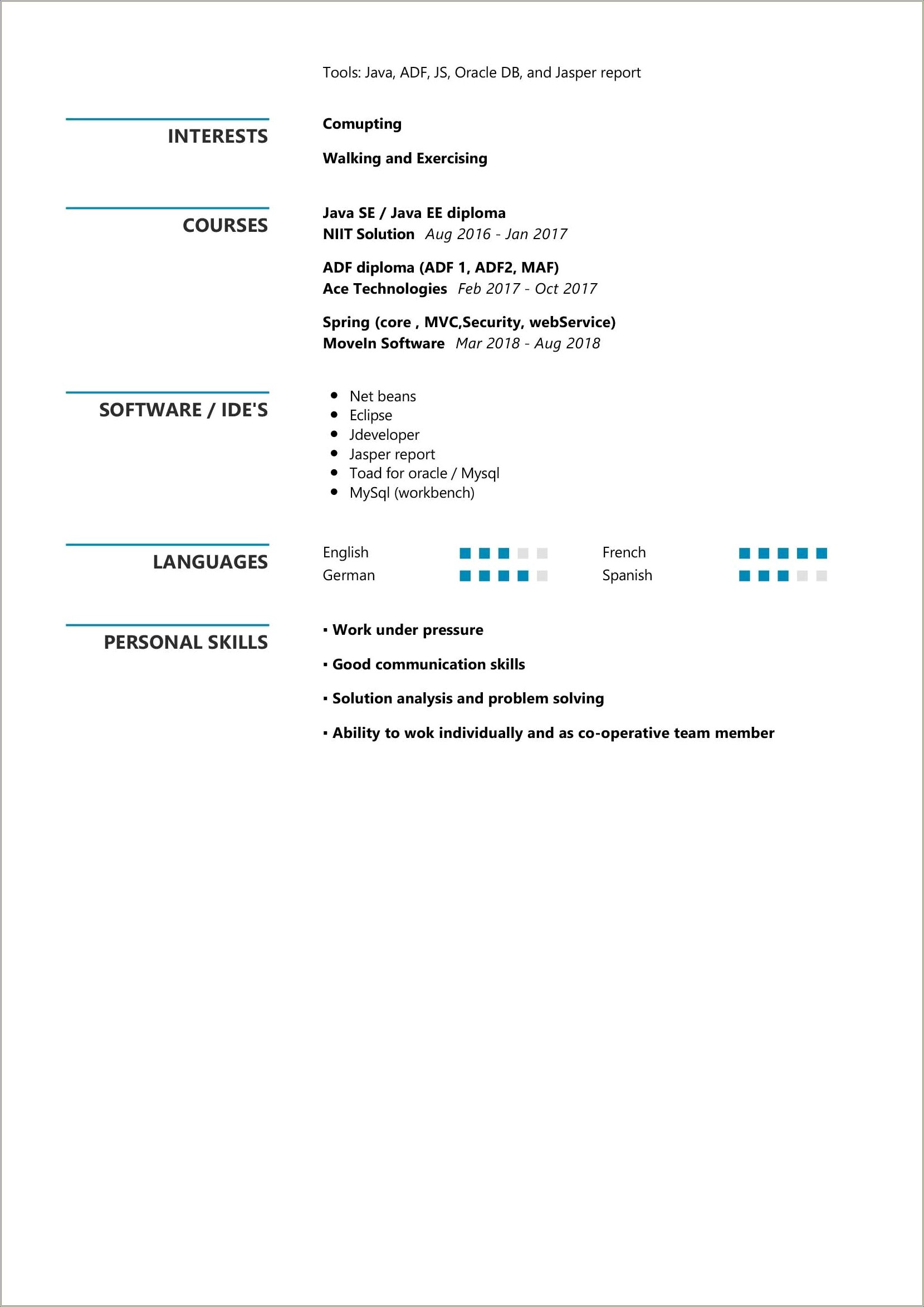 Sample Resume For 3 Years Experience In Java