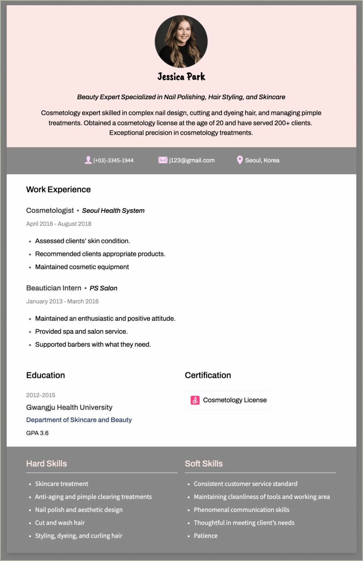 Sample Resume For A Cosmetology Student