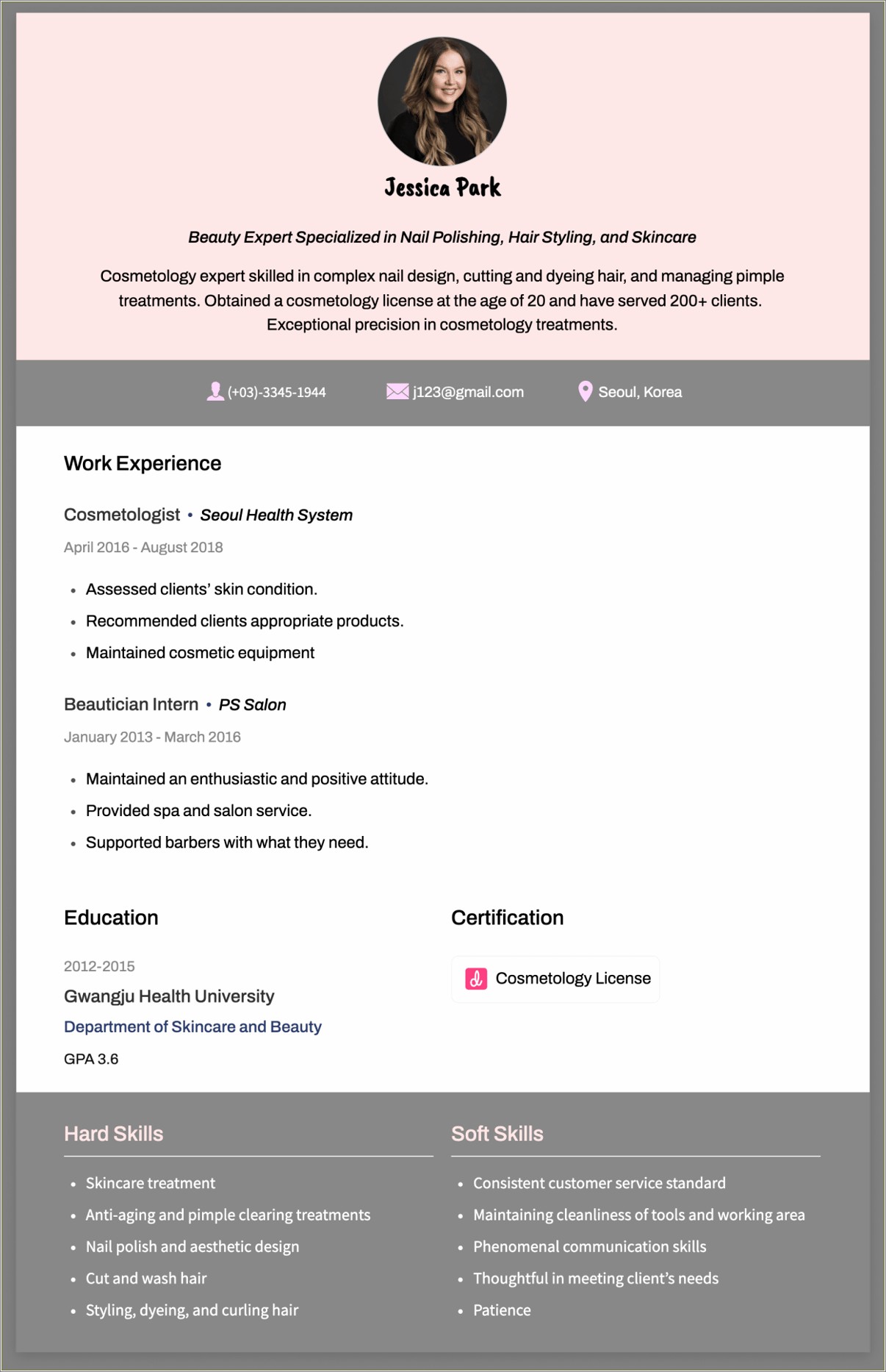 Sample Resume For A Cosmetology Student
