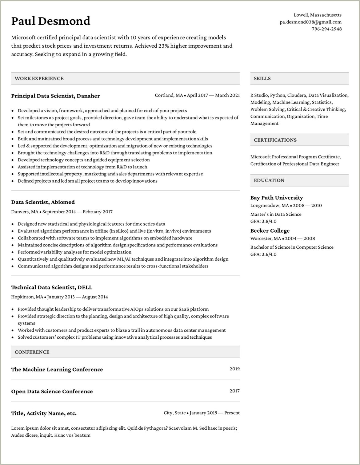 Sample Resume For A Data Analyst