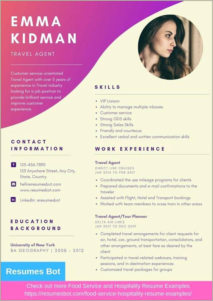 Sample Resume For A Entry Level Travel Consultant