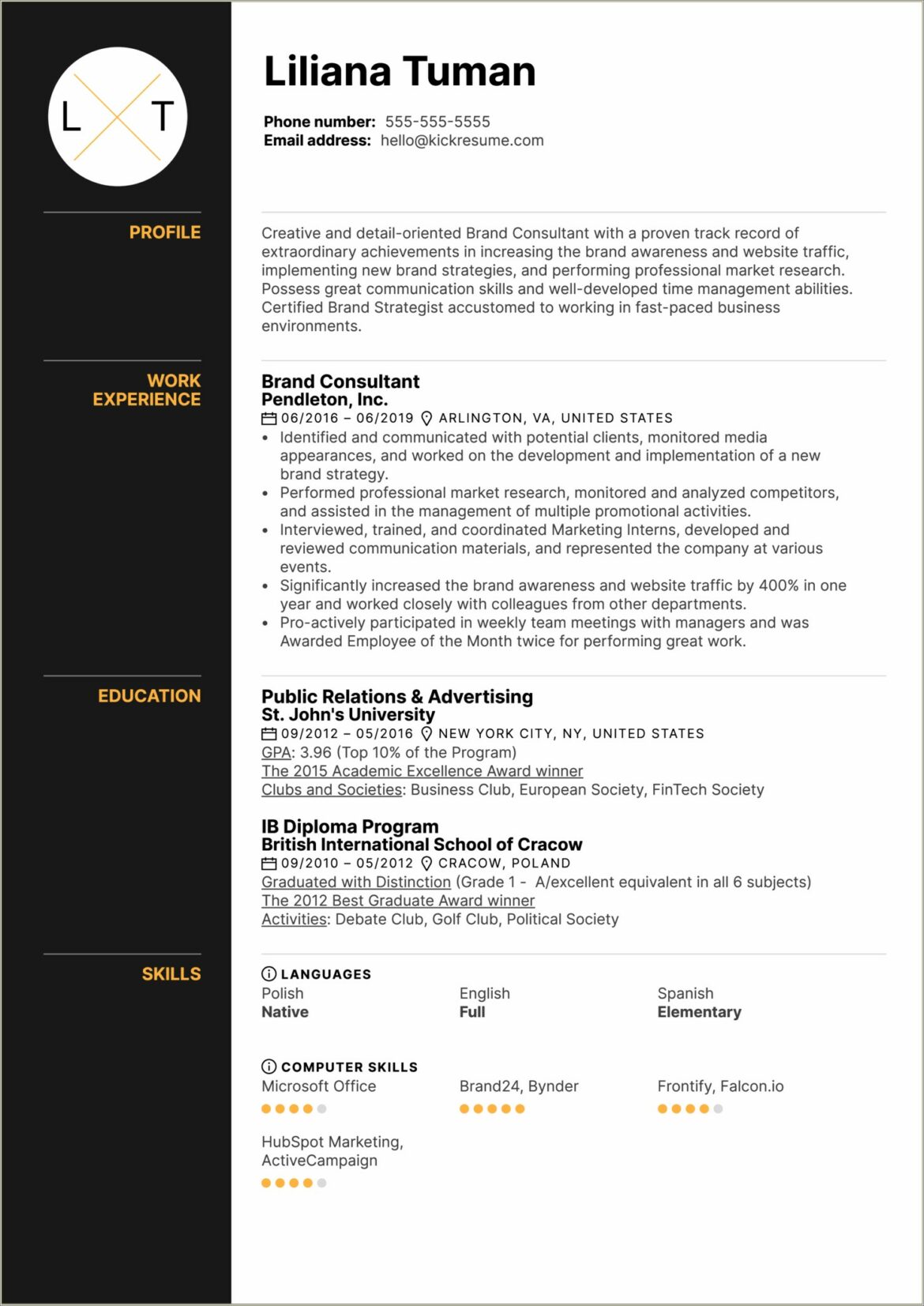 Sample Resume For A Management Consultant