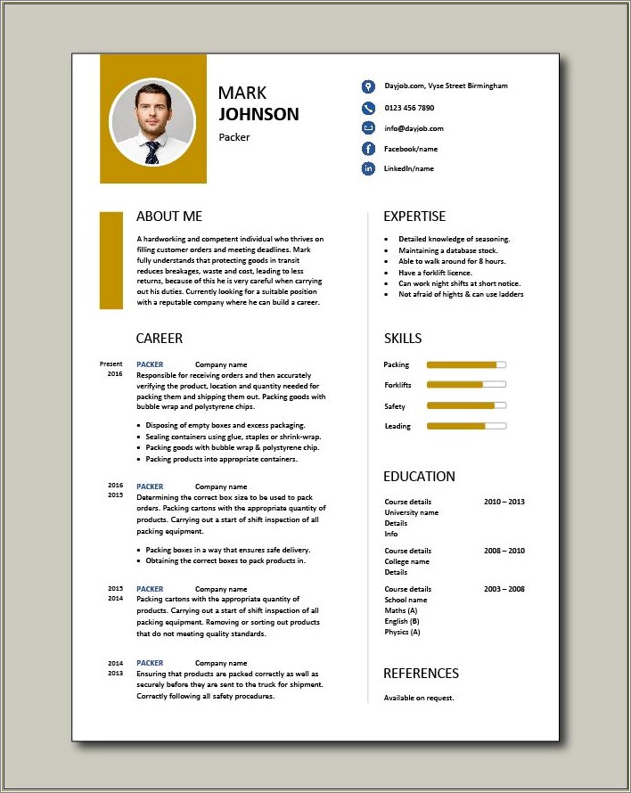Sample Resume For A Mover And Packer