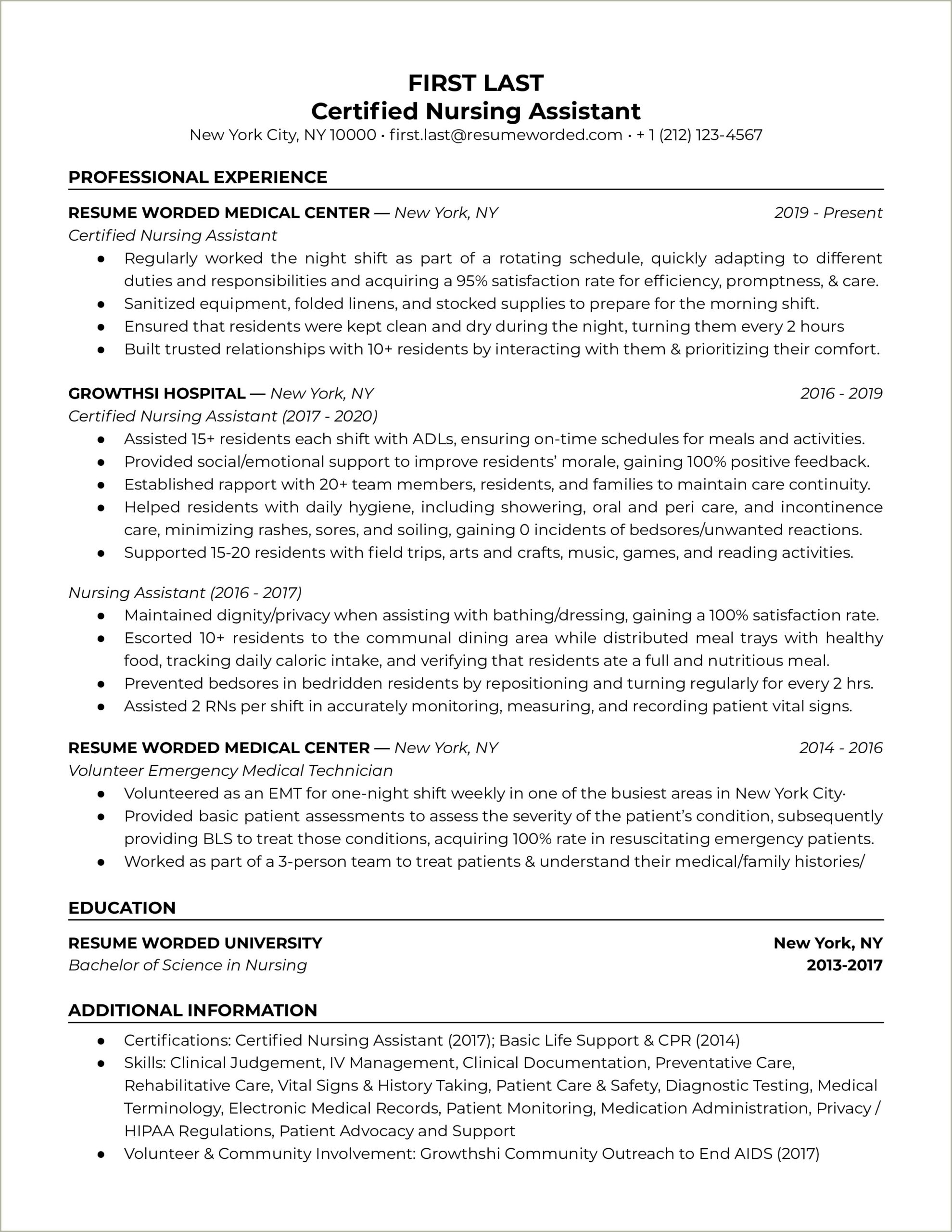 Sample Resume For A Nursing Assistant Job