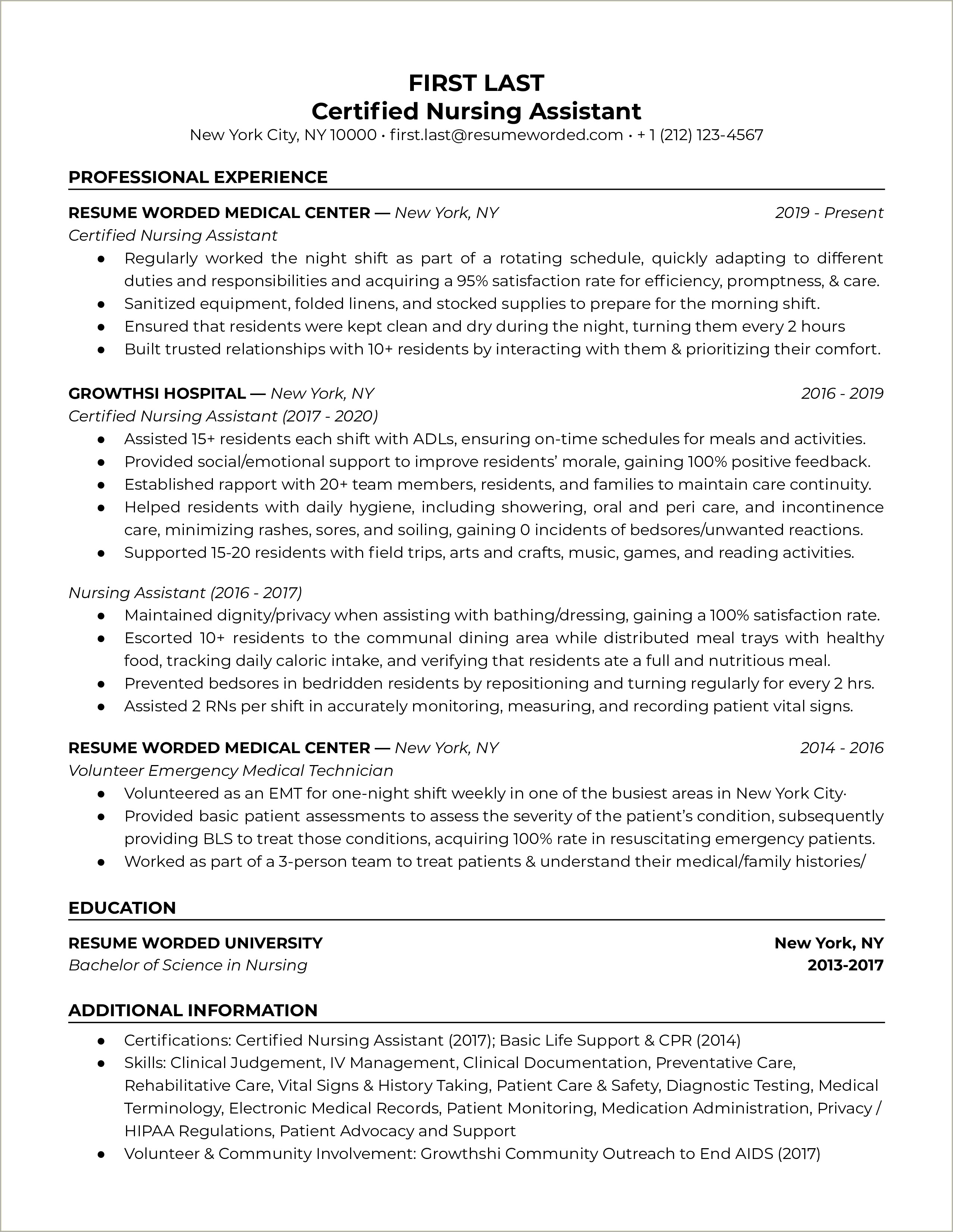 Sample Resume For A Nursing Assistant Job