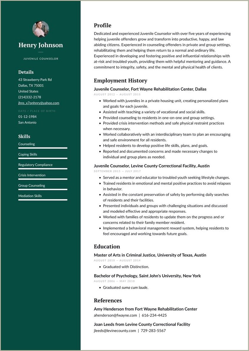 Sample Resume For A Residential Counselor