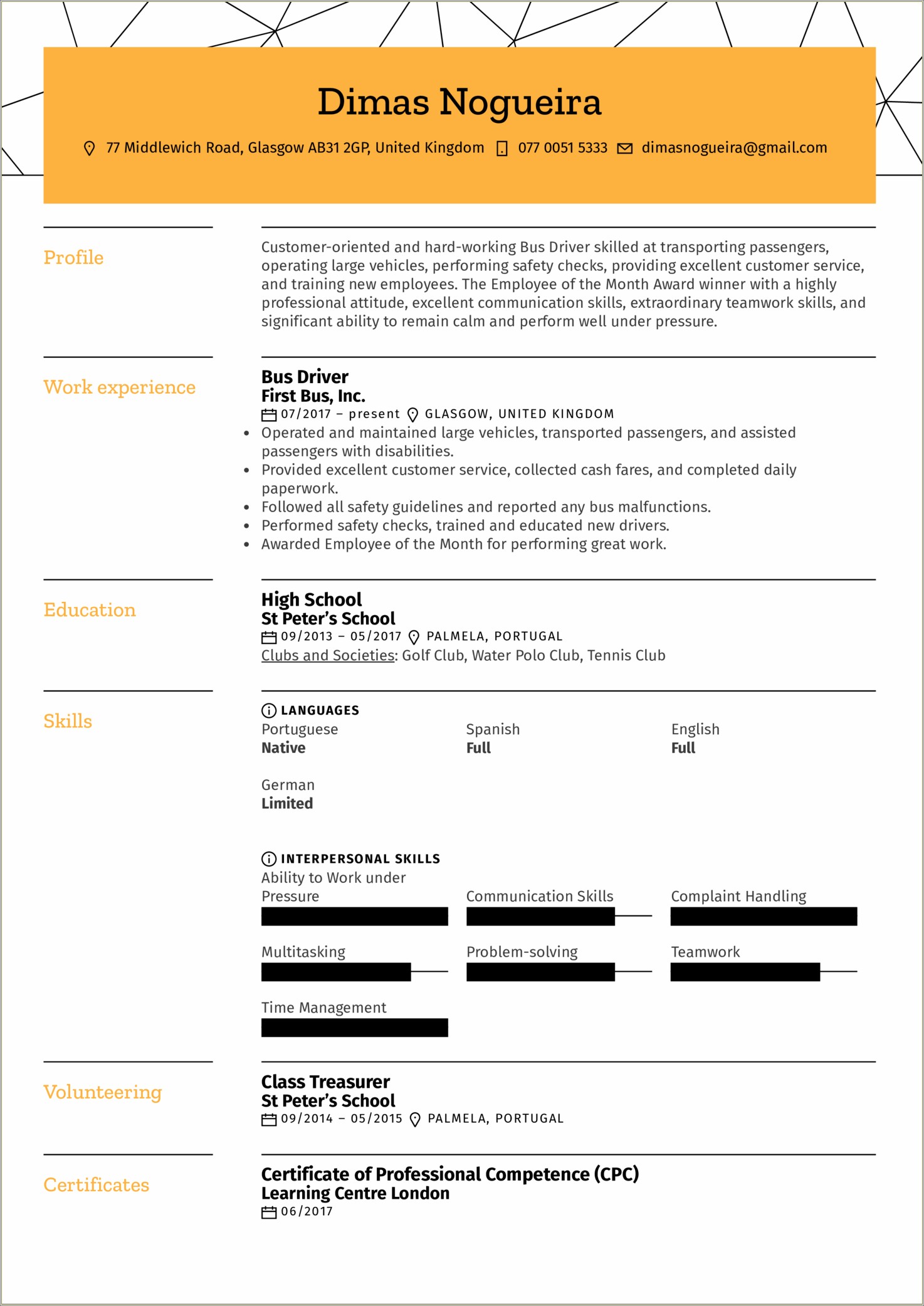 Sample Resume For A School Bus Driver