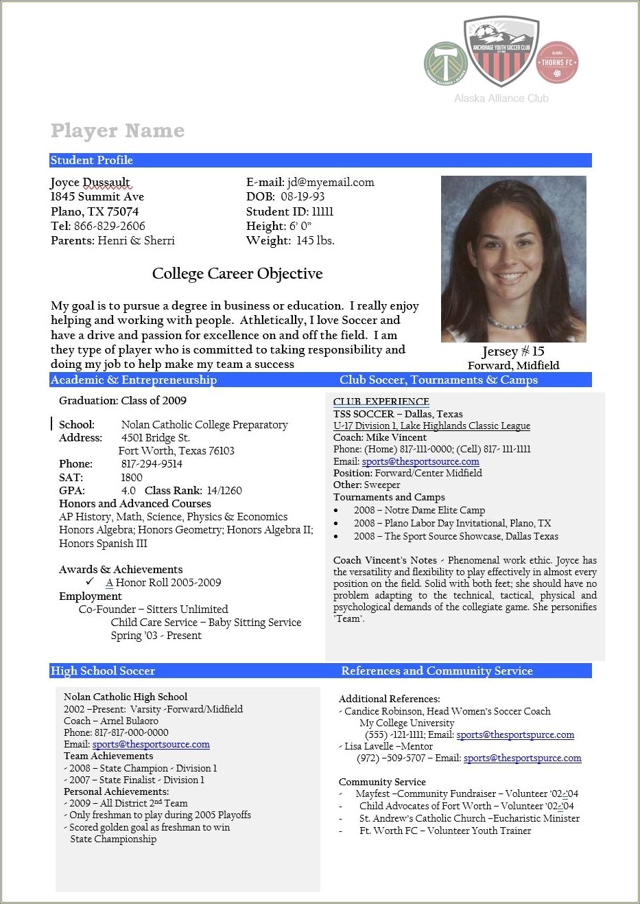 Sample Resume For A Soccer Coach