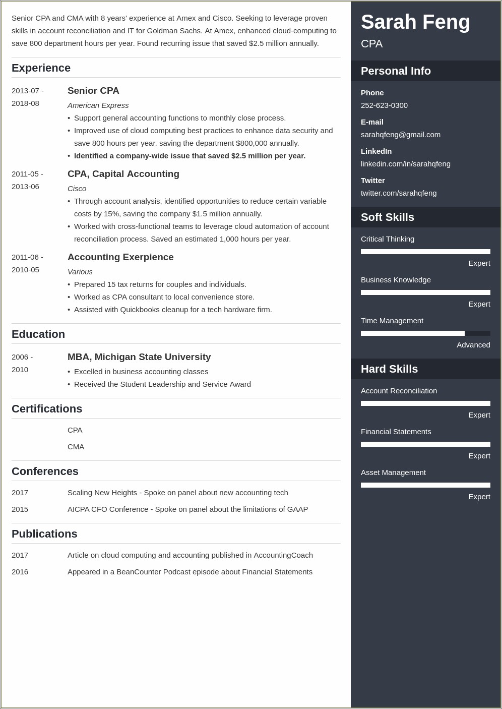 Sample Resume For Accountant Preparing Workpapers