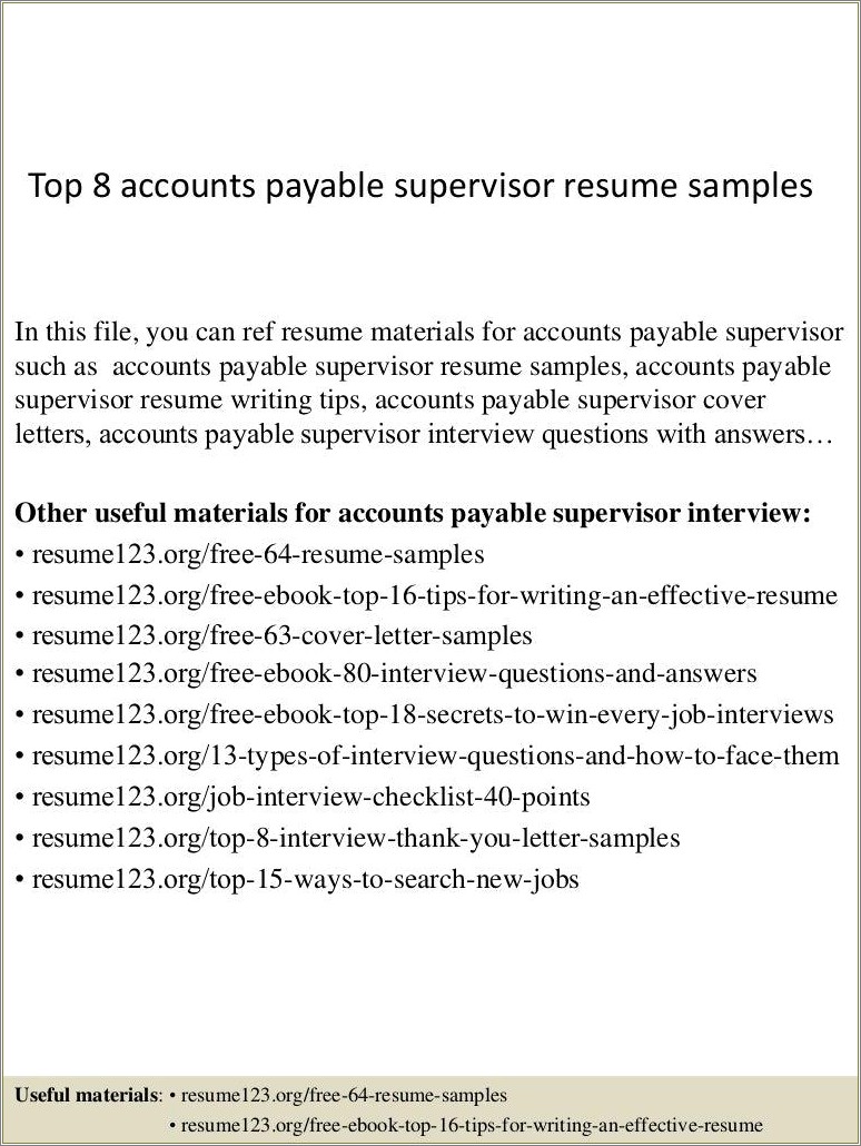 Sample Resume For Accounts Payable Supervisor