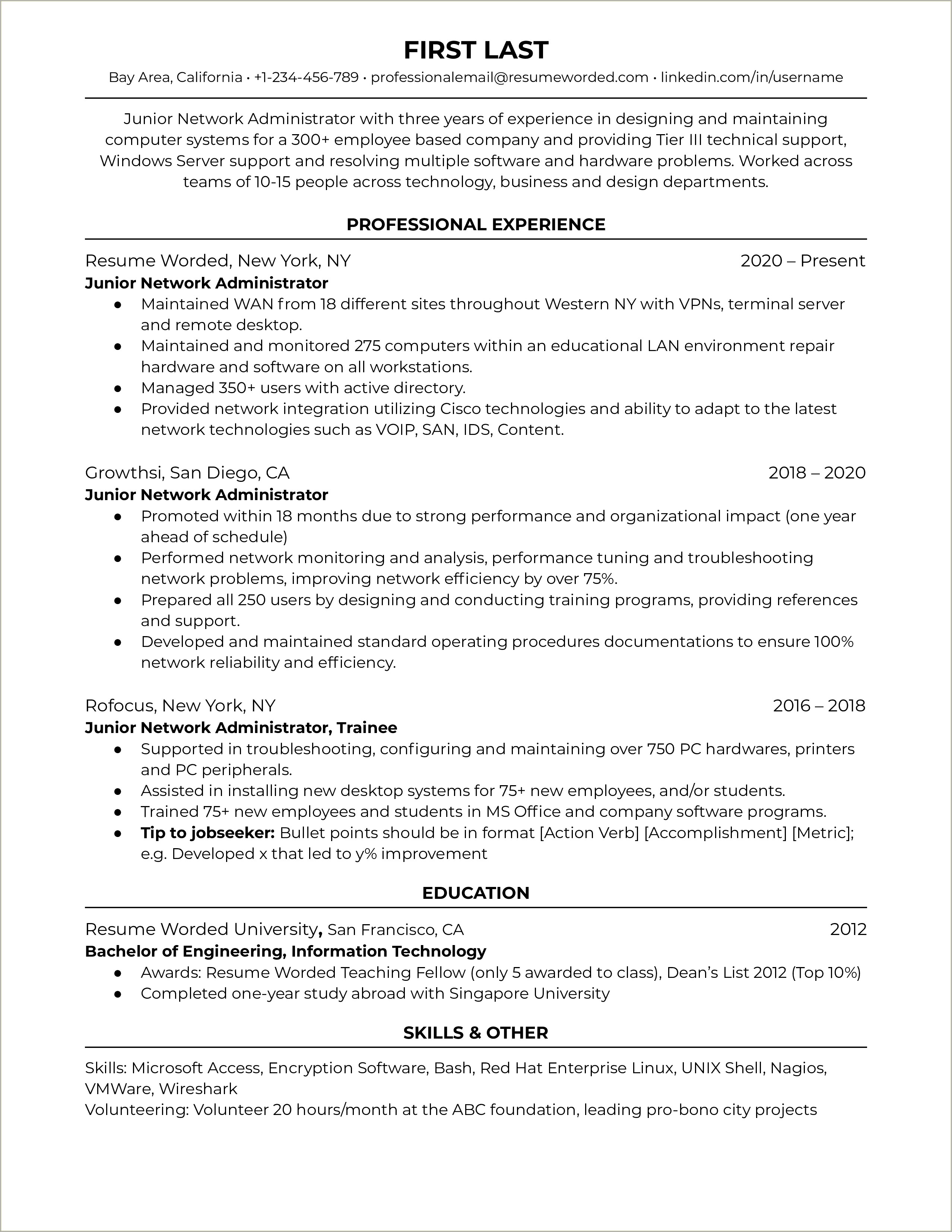 Sample Resume For Active Directory Administrator