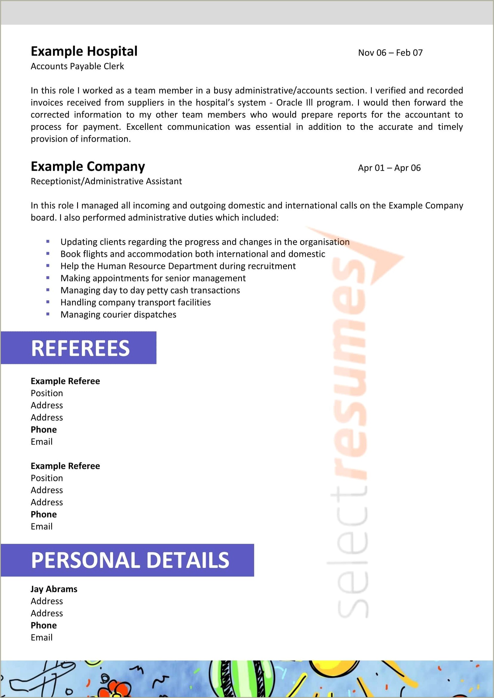 Sample Resume For Administrative Assistant Australia