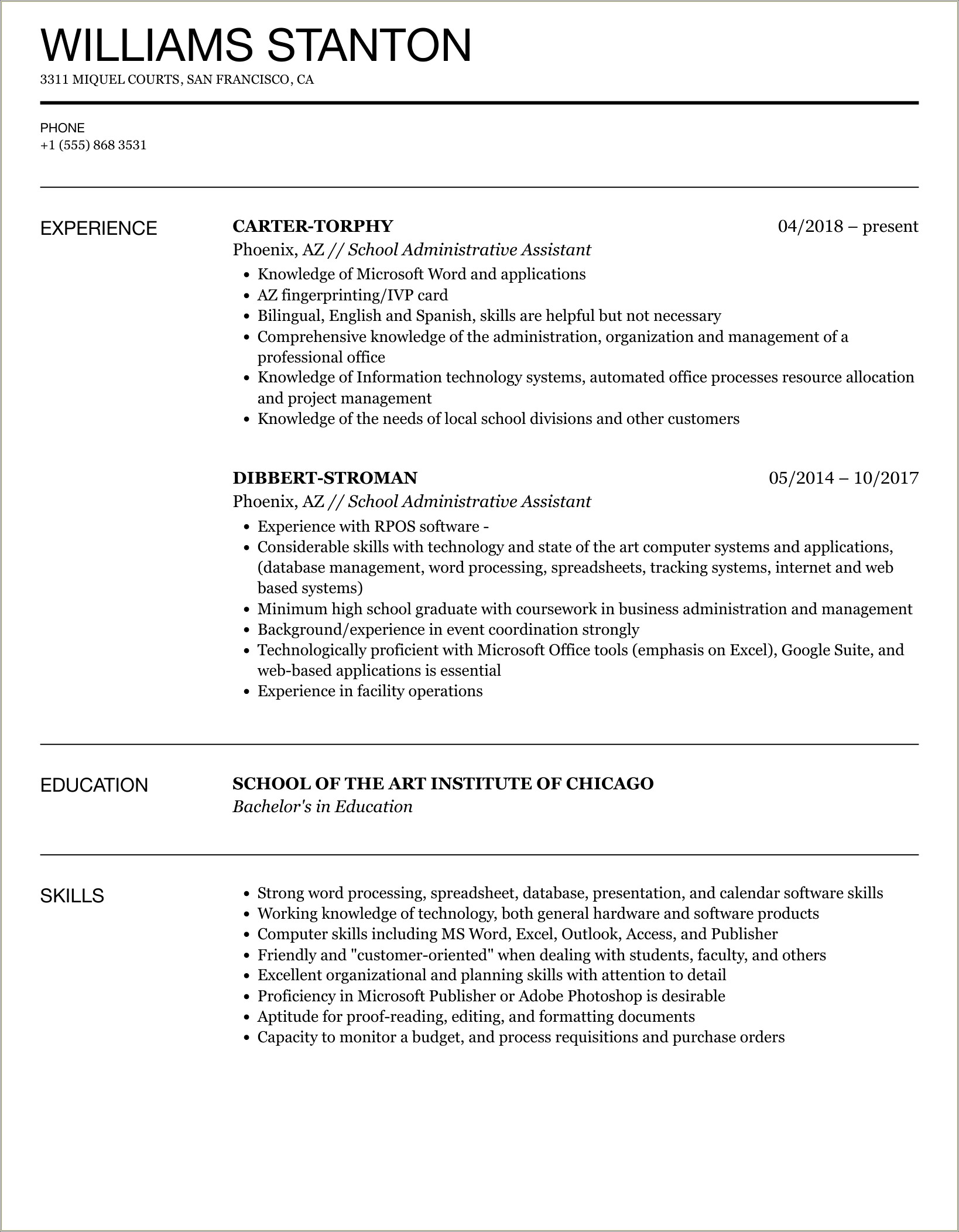 Sample Resume For Administrative Assistant Entry Level