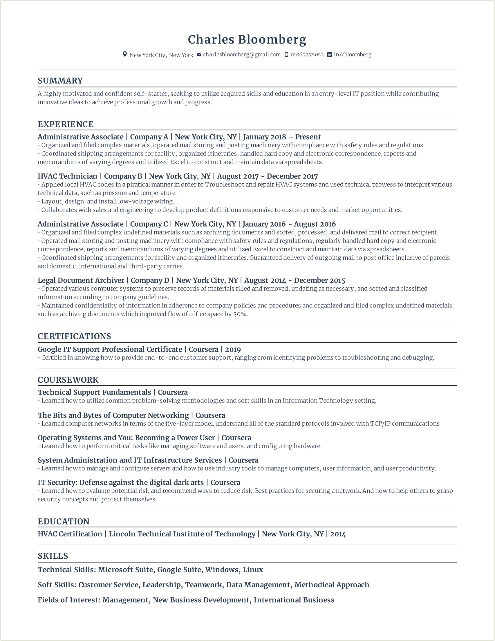 Sample Resume For Administrative Assistant In Corporate Business