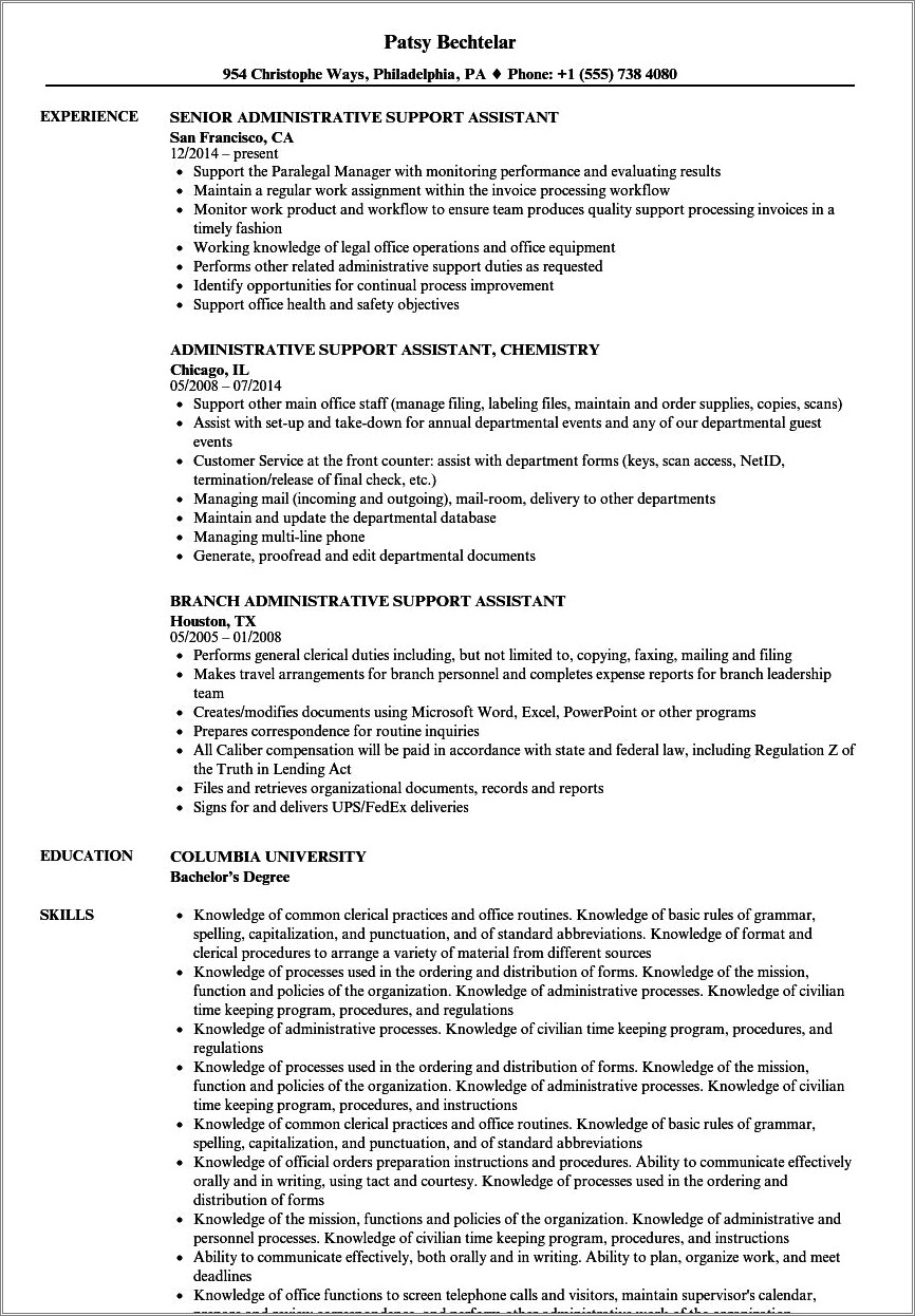 Sample Resume For Administrative Assistant Pdf