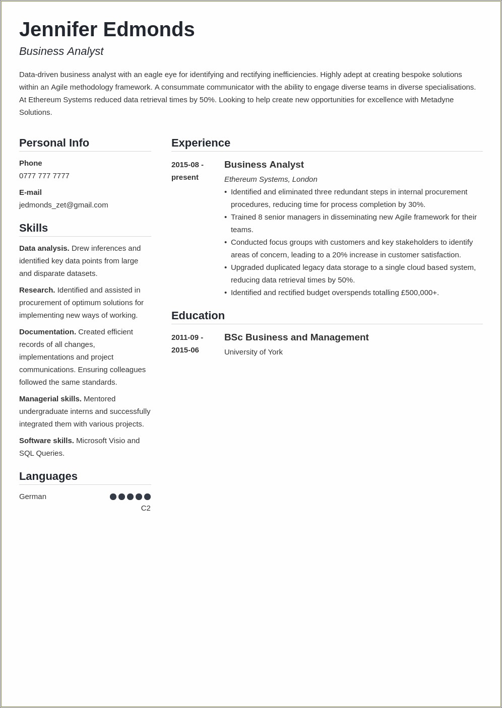 Sample Resume For Agile Business Analyst