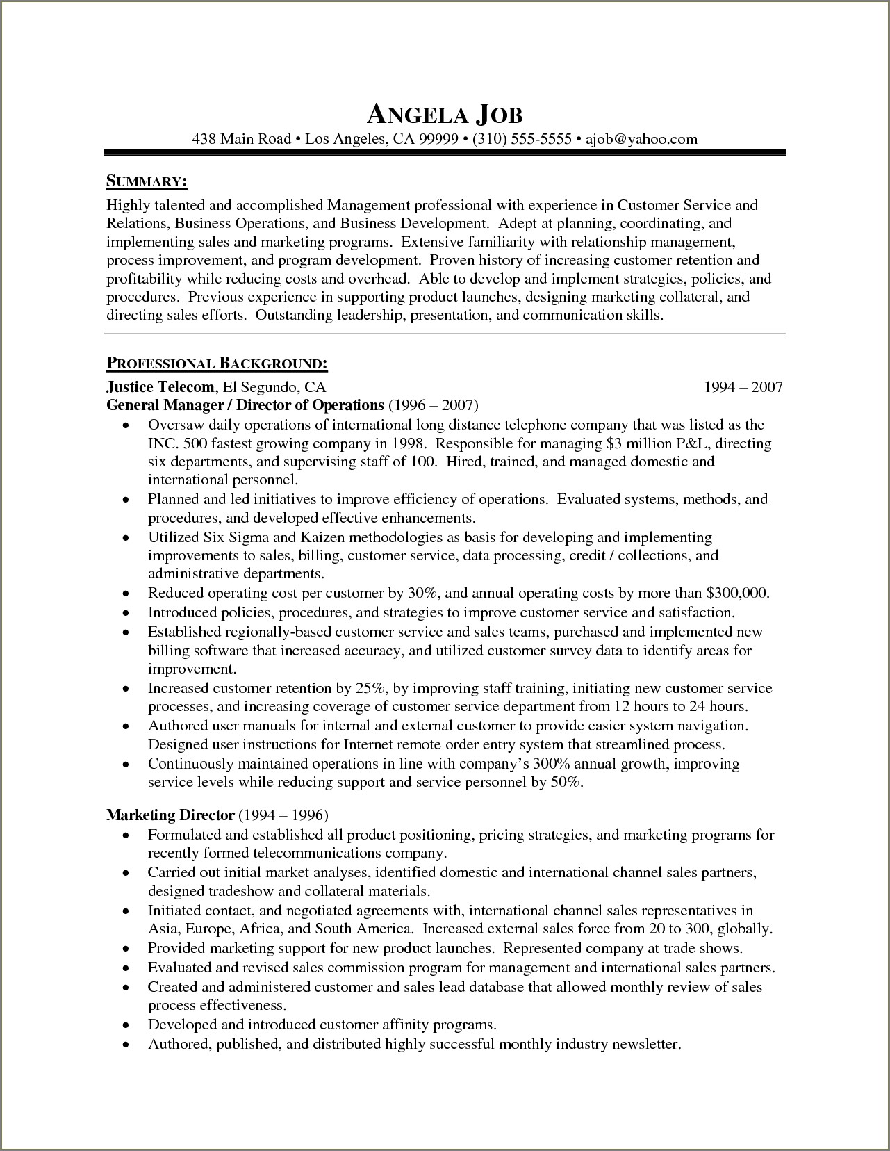 Sample Resume For Airline Customer Service Supervisor