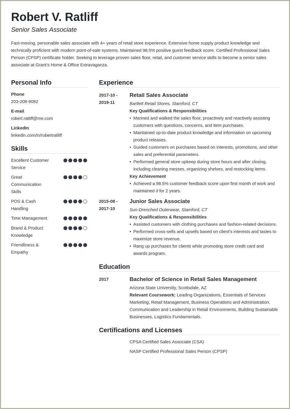 Sample Resume For Aldi Retail Assistant