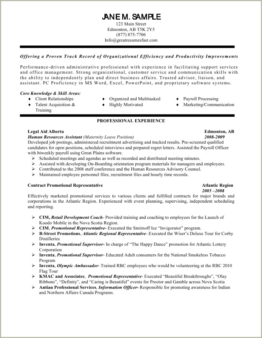 Sample Resume For An Hr Career