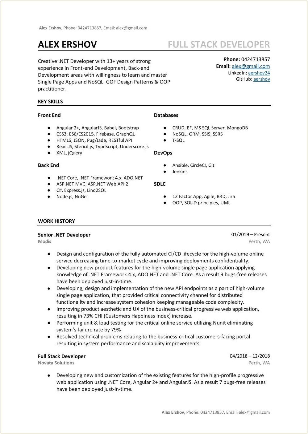 Sample Resume For Angular Developer Download