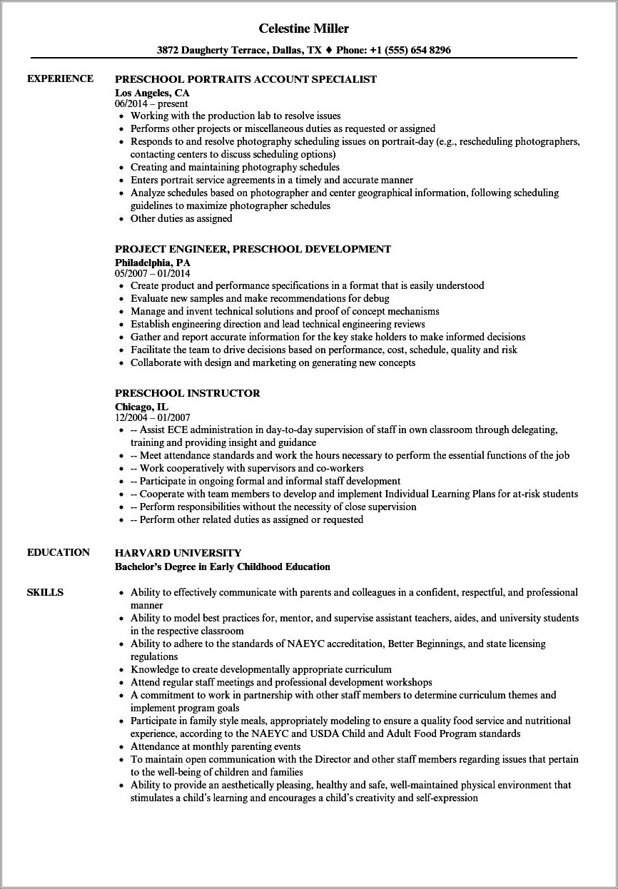 Sample Resume For Applying In School For Playgroup