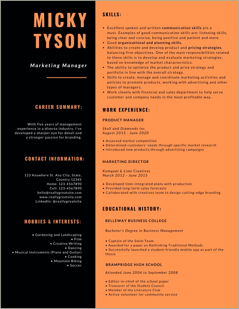 Sample Resume For Applying To Business School