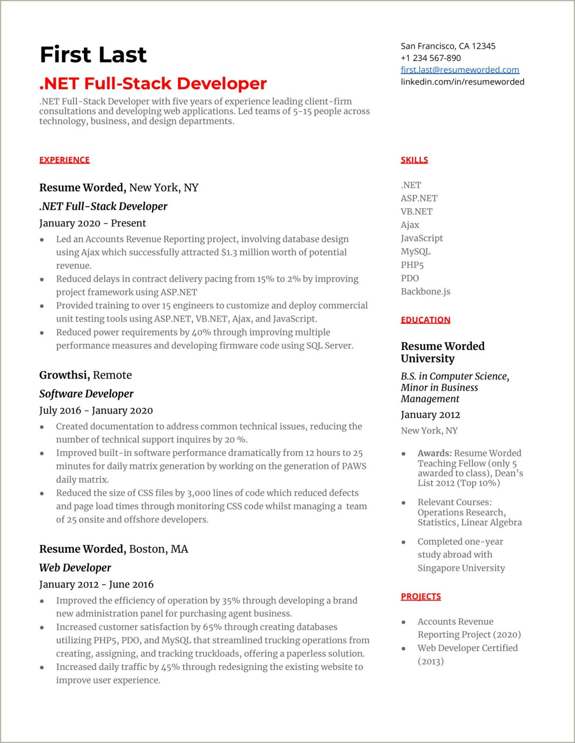 Sample Resume For Asp Net Developer Fresher