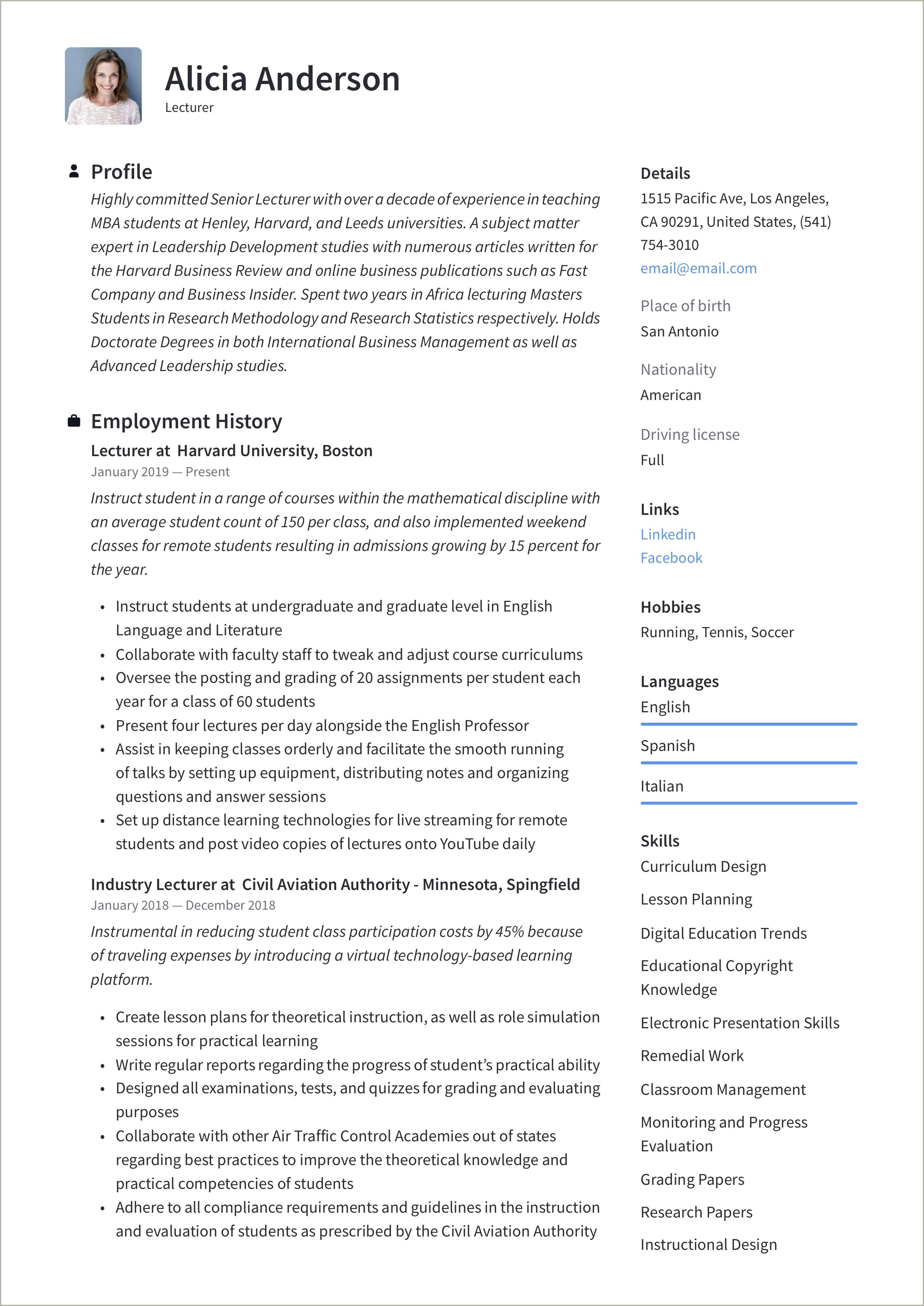 Sample Resume For Assistant Professor In Electronics Engineering