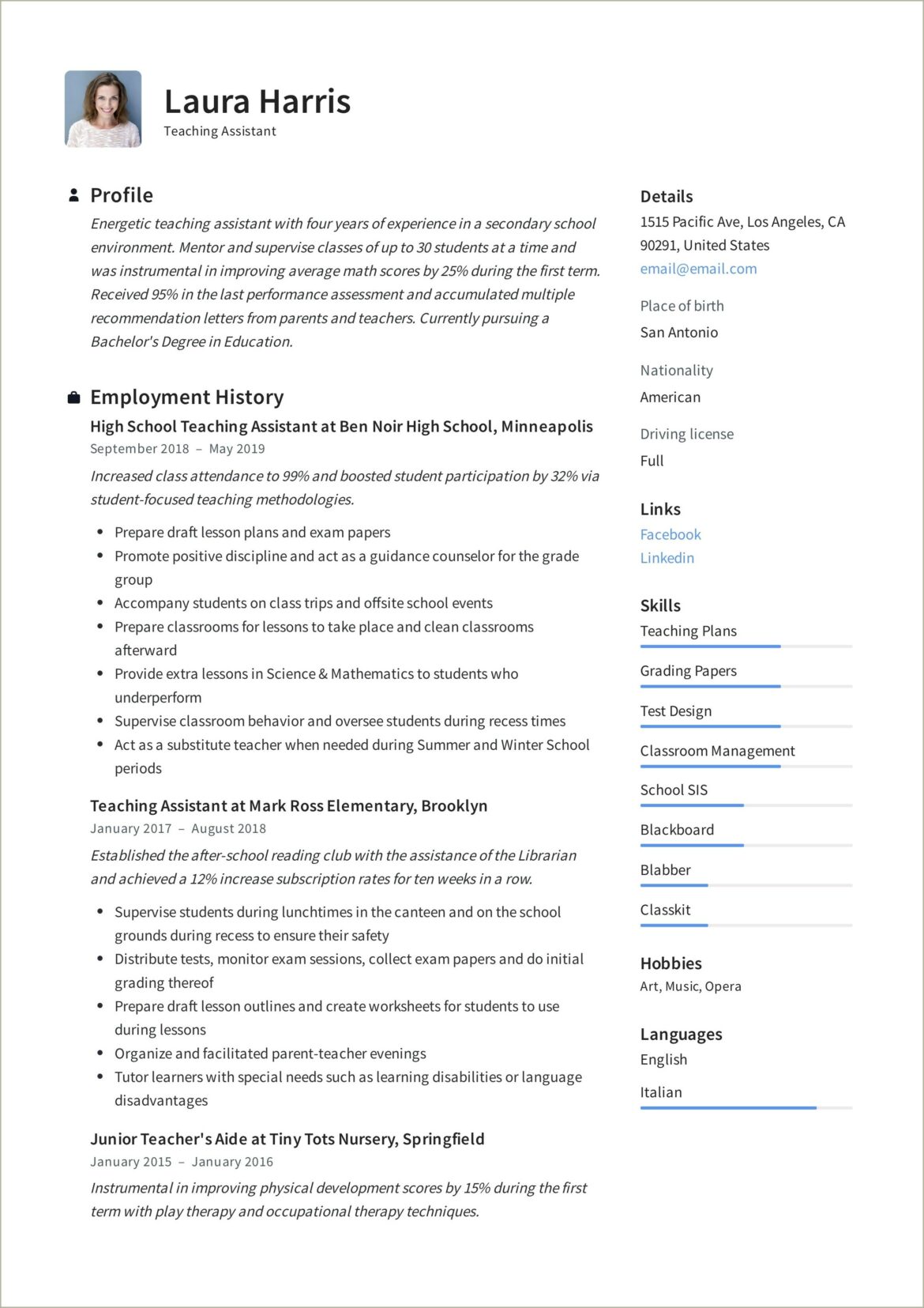 Sample Resume For Assistant Teacher In Childcare Center