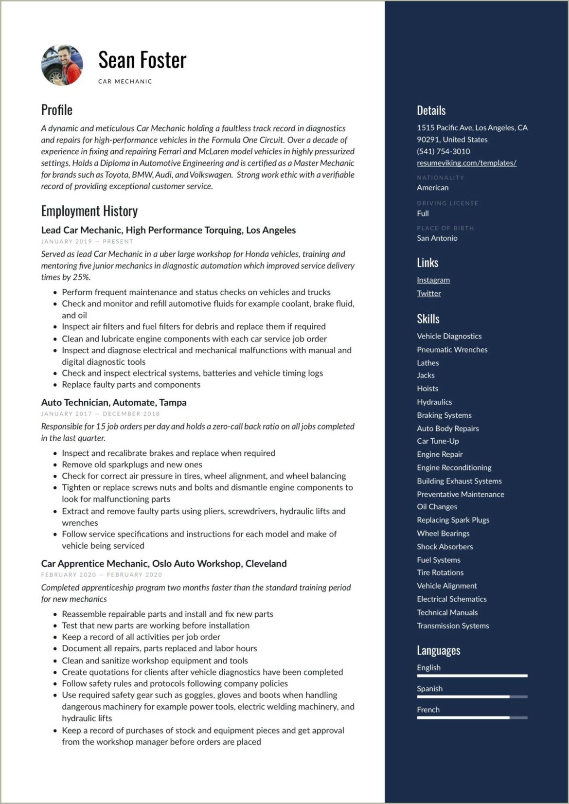 Sample Resume For Auto Mechanic Assistant