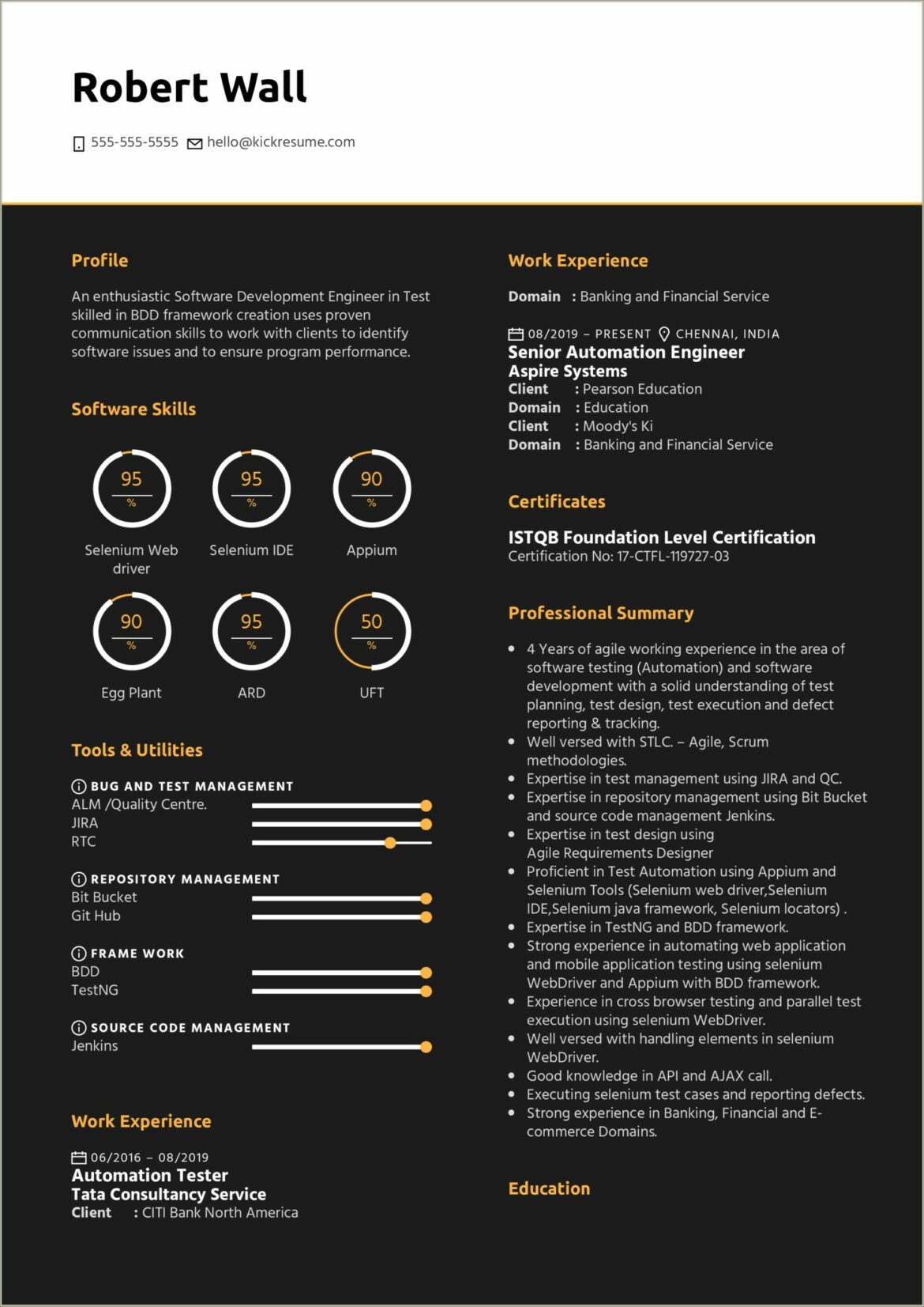 Sample Resume For Automation Test Engineer