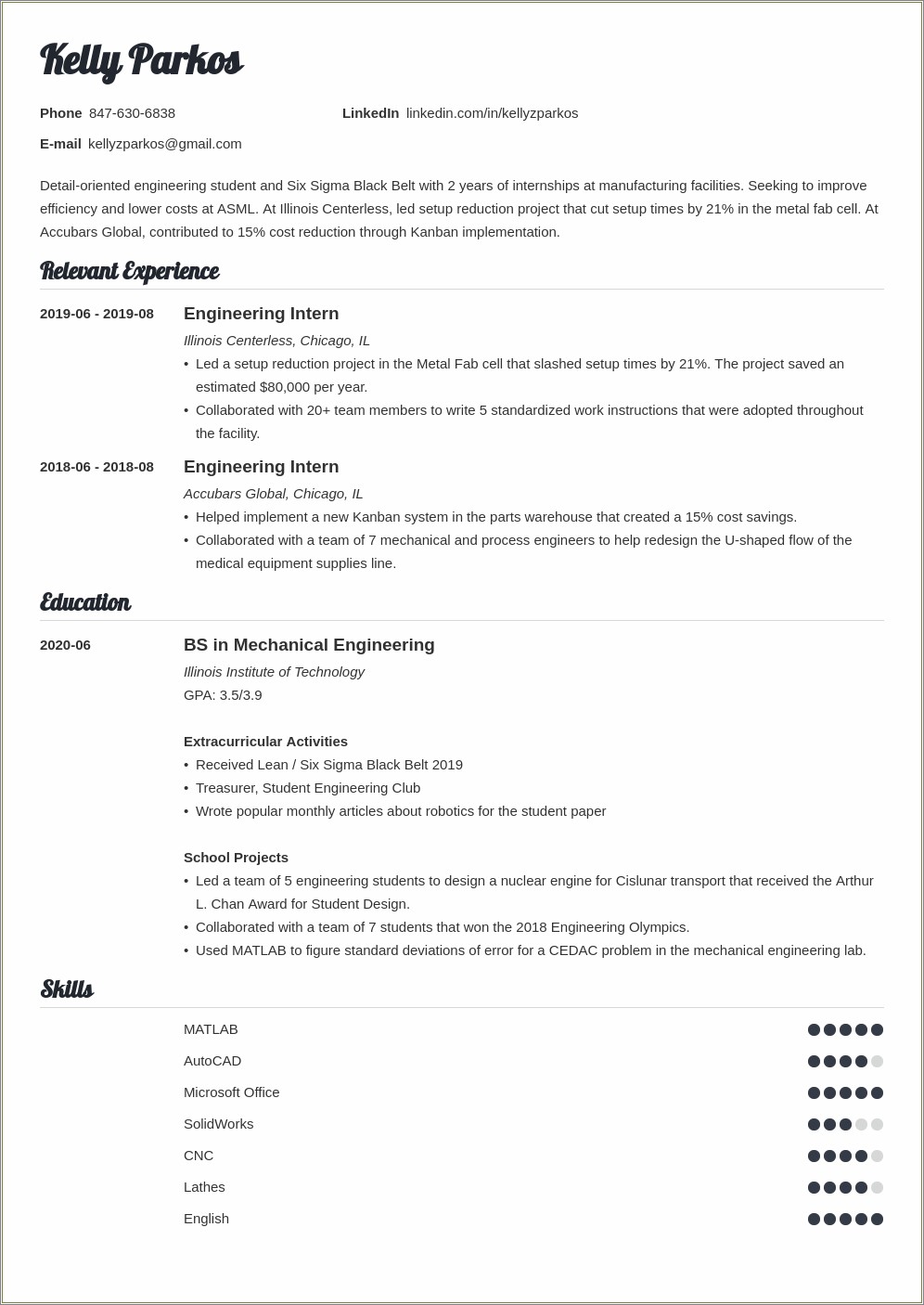 Sample Resume For B Tech Final Year Student