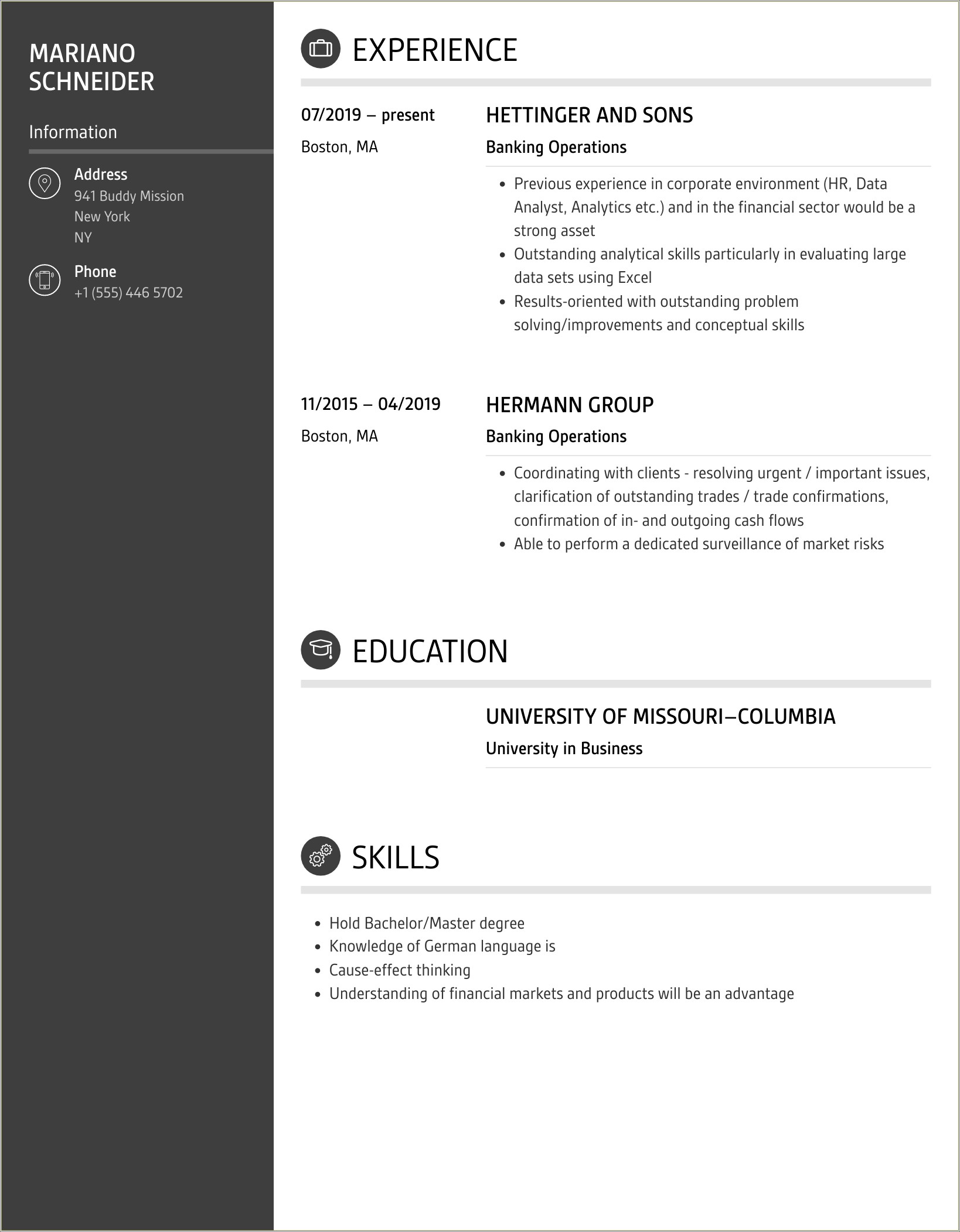 Sample Resume For Banking Operations In India